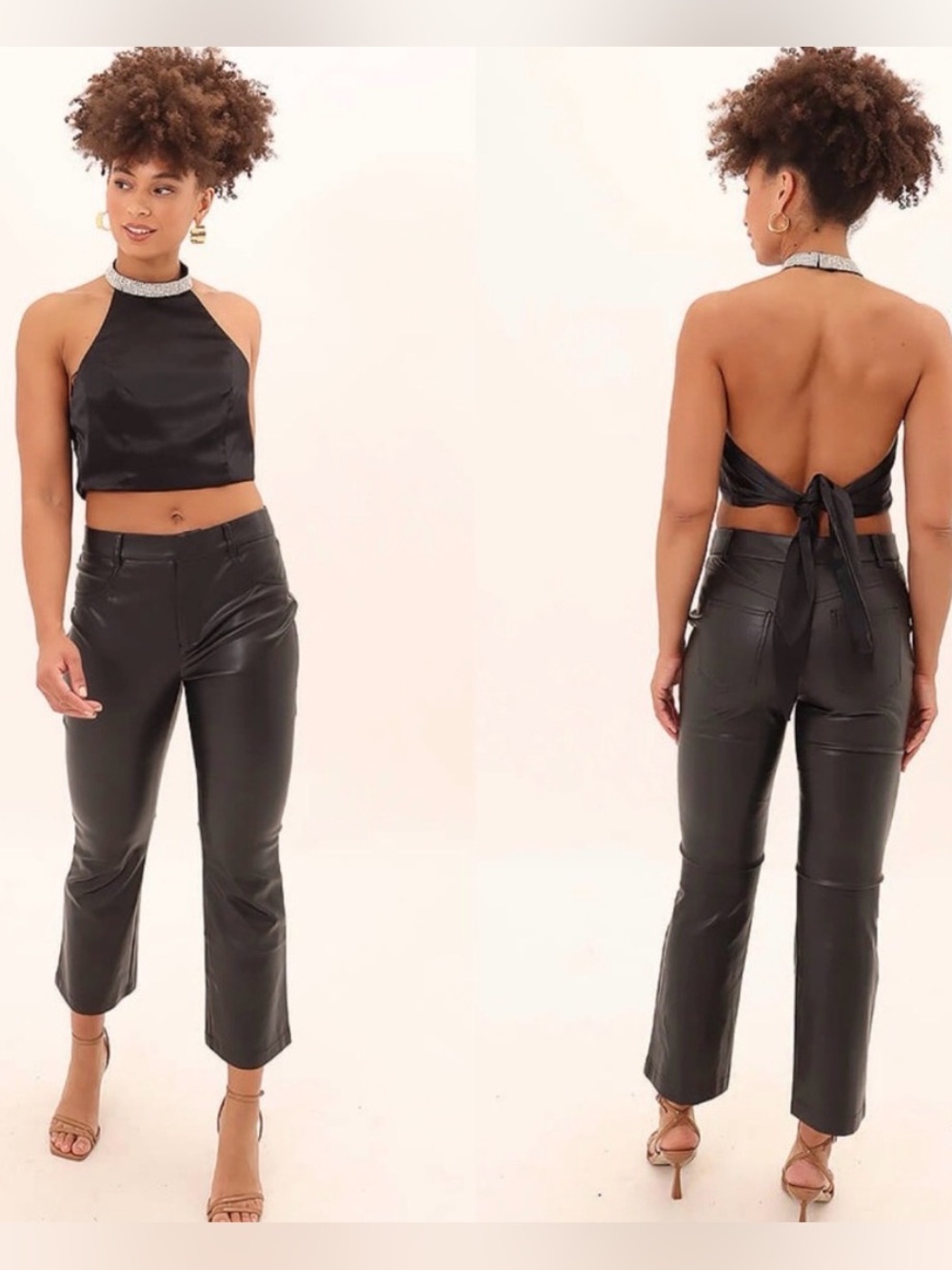 GREYLIN Anthropologie faux leather flared chic pants - Black